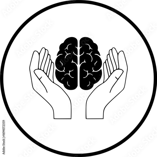 Human hands cradling a brain, symbolizing mental health support
