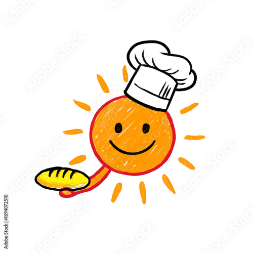 Smiling Sun Character as a Baker Holding a Loaf of Bread