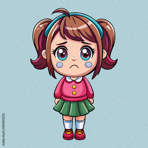 A cute girl is shown crying with tears falling down her cheeks