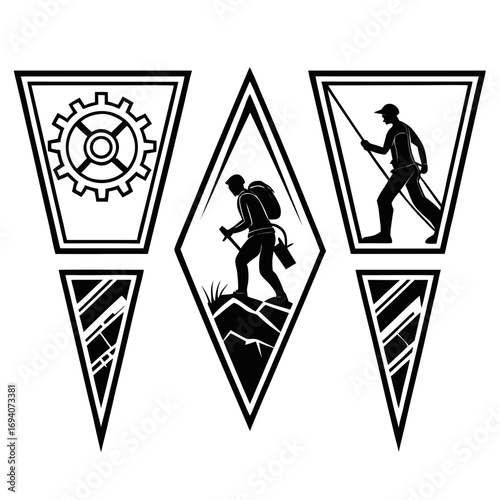 Abstract triangular symbols depicting industry adventure and sport