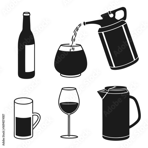 Beverage containers pouring liquid bottle glass