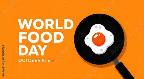 Fried Egg in Black Pan, Orange Yolk, White Egg, Food Illustration.