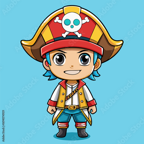 pirate character with hat and sword smiles mischievously