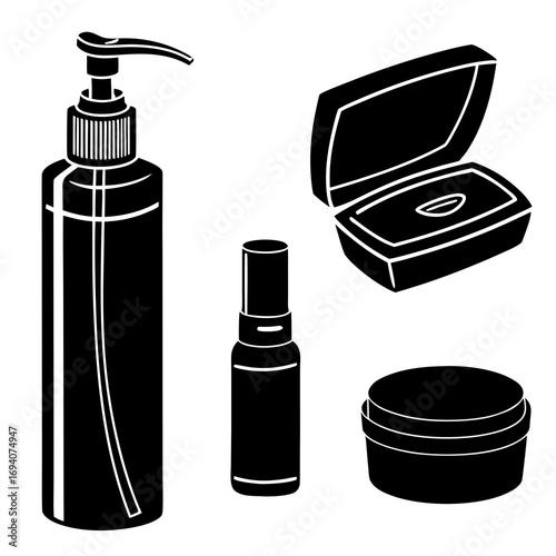 Black cosmetic containers and pump bottle spray