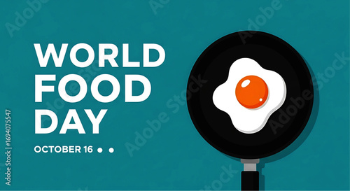 Fried Egg in Black Frying Pan, Simple Flat Design Illustration