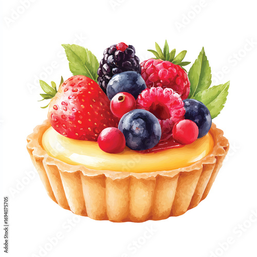 Watercolor Style Tart with Assorted Berries and Custard Filling