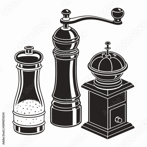 Black spice and seasoning containers spice grinder