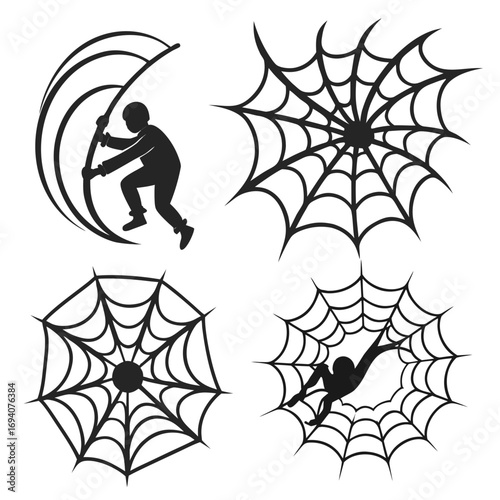 Black spiderwebs and person with scythe white silhouette