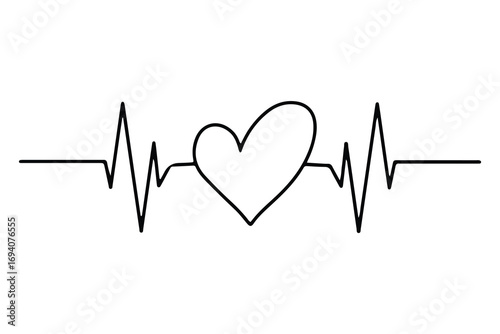 Heartbeat line with heart symbol, cardiology, medical pulse, ECG, EKG design, healthcare clipart vector illustration, health monitoring, digital heartbeat graphics