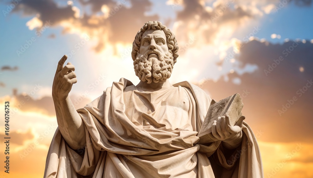 Fototapeta premium Ancient statue in dramatic sunset