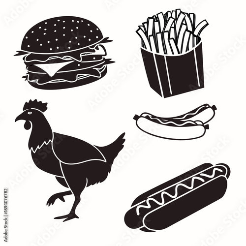 Burger fries hotdogs chicken french fries hot dog