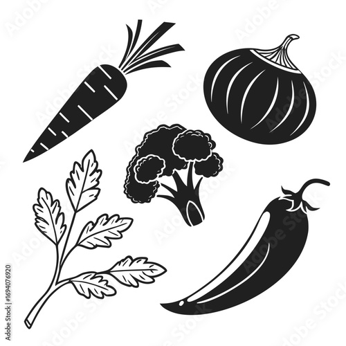 Carrot broccoli onion chili parsley icons chili pepper