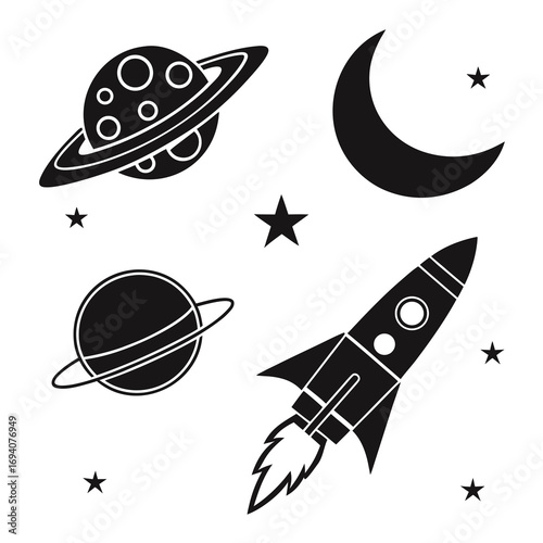 Celestial bodies and rocket ship space planet