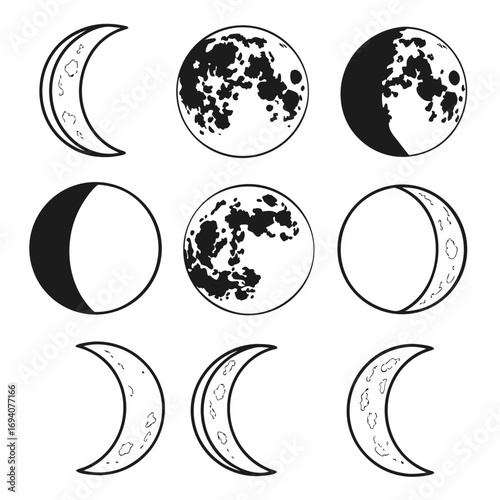 Celestial bodies showing lunar phases moon crescent