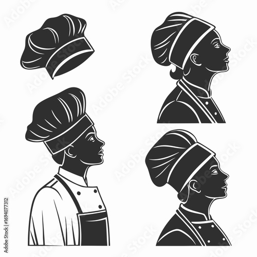 Chef hats and aprons silhouettes culinary cooking