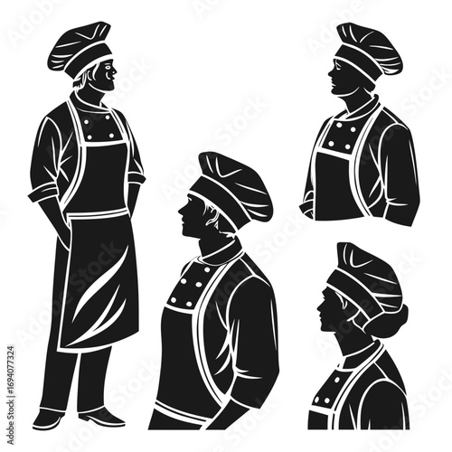 Chef hat apron silhouettes culinary