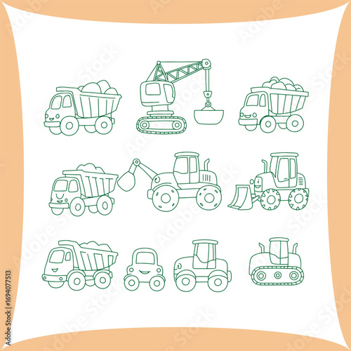 Collection of Construction Vehicles and Equipment.