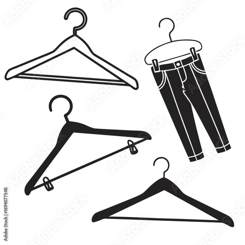 Clothing hangers and pants silhouette black