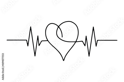 Heartbeat line with heart symbol, cardiology, medical pulse, ECG, EKG design, healthcare clipart vector illustration, health monitoring, digital heartbeat graphics