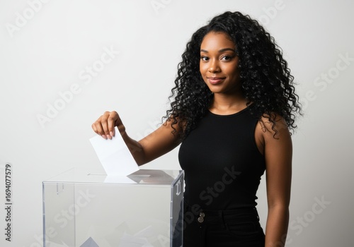 The Act of Voting: A Young Black Woman Placing a Ballot in a Box