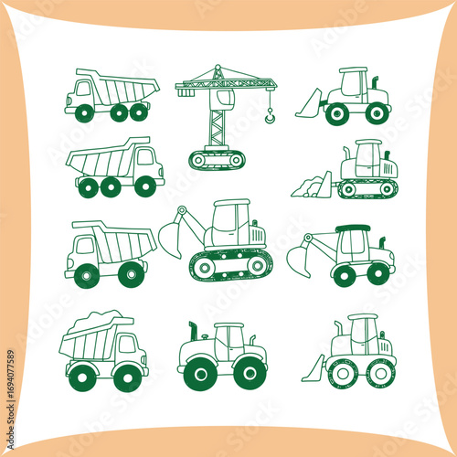 Collection of Construction Vehicles Illustration.