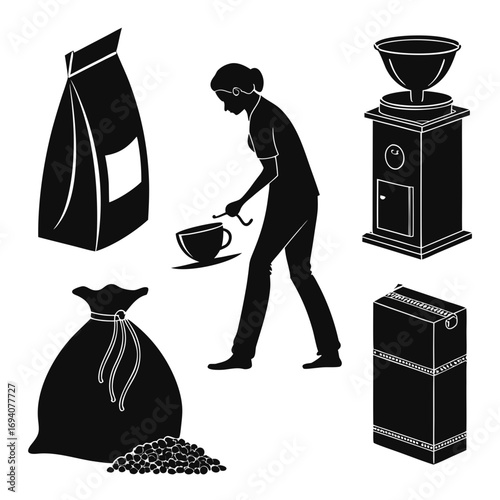 Coffee preparation and packaging elements sack beans