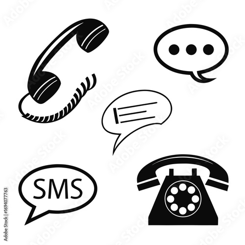 Communication icons telephone speech bubbles handset