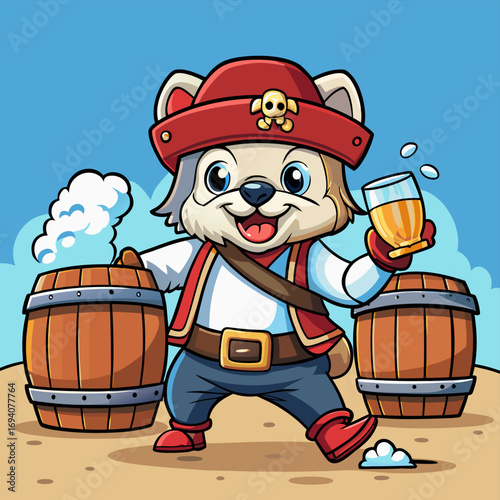 A cute pirate bear arrives on shore to try rare rum