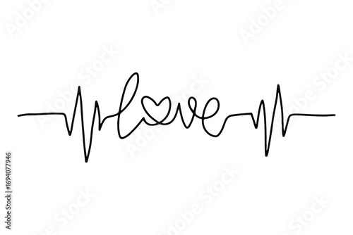 Heartbeat line with heart symbol, cardiology, medical pulse, ECG, EKG design, healthcare clipart vector illustration, health monitoring, digital heartbeat graphics