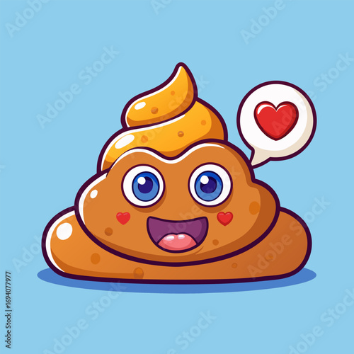 poop emoji smiles with heart-shaped bubble floating beside