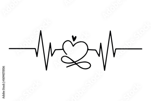 Heartbeat line with heart symbol, cardiology, medical pulse, ECG, EKG design, healthcare clipart vector illustration, health monitoring, digital heartbeat graphics