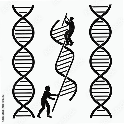 D N A helix climbing figures double helix silhouette