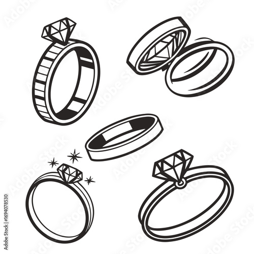 Diamond and band ring icons wedding engagement