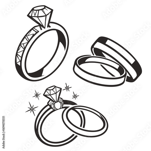 Diamond solitaire and band ring icons rings wedding