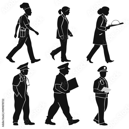 Diverse professions silhouettes people chef