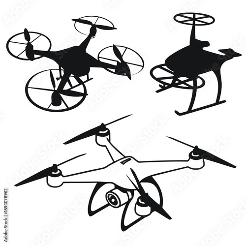 Drone quadcopter aerial vehicle silhouettes aircraft