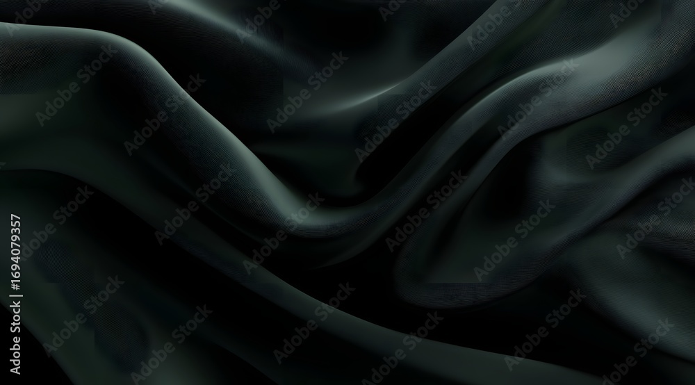 Obraz premium 3D render of a dark green silk fabric background, an elegant abstract wallpaper 