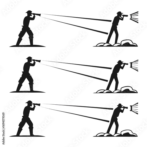 Figures projecting light beams silhouette light rays