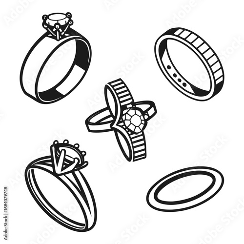 Five ring silhouettes diamond band solitaire