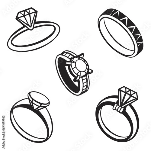Five ring silhouettes rings jewelry