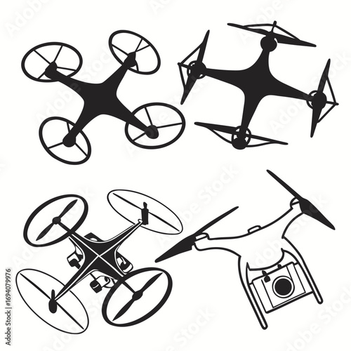 Four aerial vehicles with propellers drone quadcopter