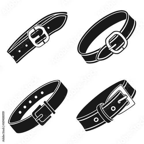 Fotografie Four black belt buckle icons silhouette fashion