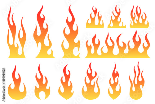 Flame silhouettes in various shapes with gradient colors