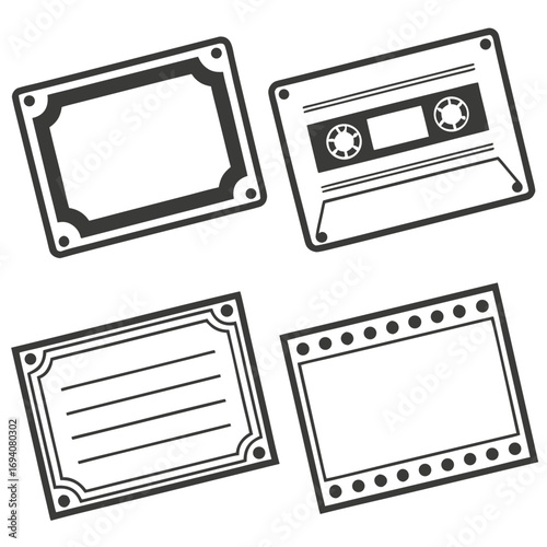 Four decorative frames and cassette tape label border