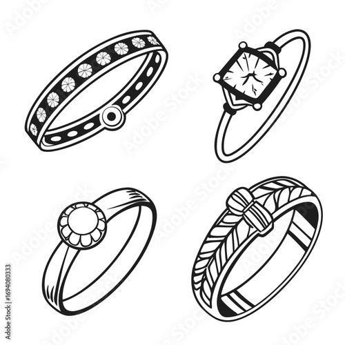 Four decorative jewelry icons bracelet bangle