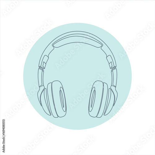 Minimalist line art illustration of over-ear headphones. A modern graphic concept design for audio, music, and podcasting icons