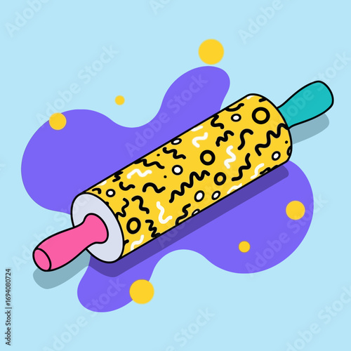 Retro Embossed Rolling Pin A Vibrant Kitchen Essential for Baking Enthusiasts