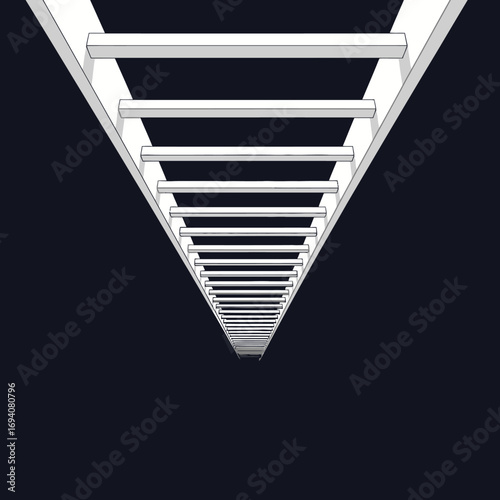 A long white ladder descending into a dark, endless abyss, symbolizing a journey into the unknown, a continuous challenge, or a path to success