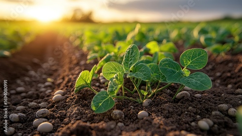Soybean plants growing in field