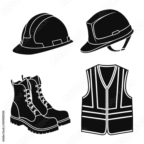 Hard hats boots safety vest silhouettes safety helmet